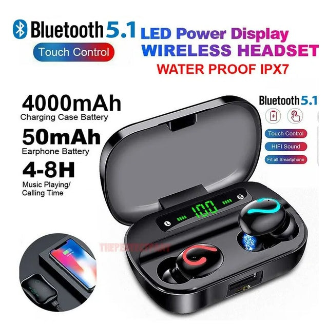 Bluetooth 5.1 Waterproof TWS Earbuds - IPX7