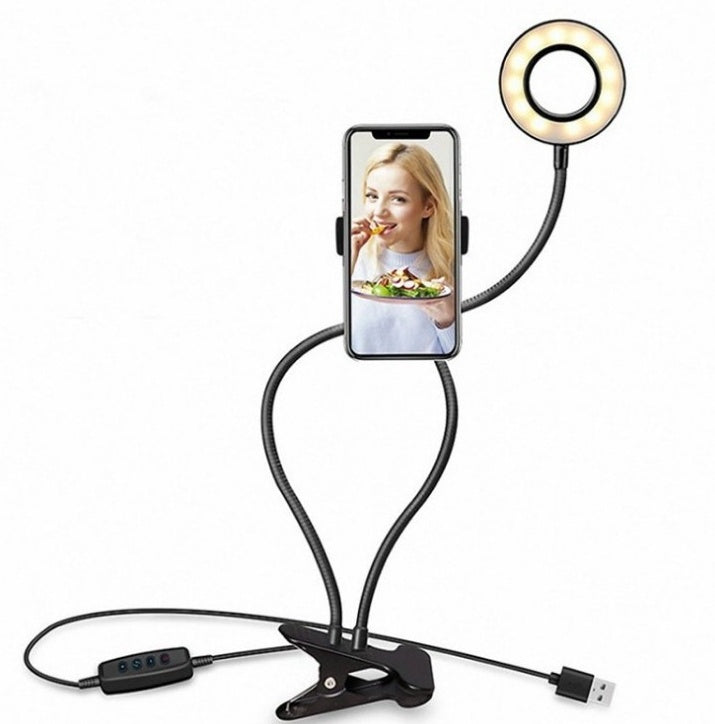 Clamp-On LED Ring Light with Phone Holder