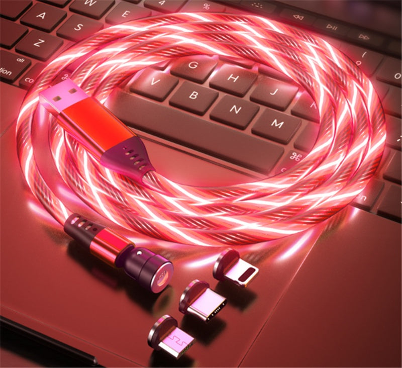 LED Magnetic Charging Cable for iPhone, Android & Type-C - 3-in-1 540° Rotating Fast Charger