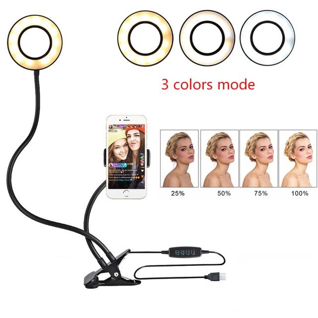 Clamp-On LED Ring Light for Video Calls - 360° Adjustable Phone Holder