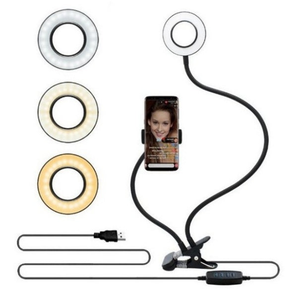 Clamp-On LED Ring Light with Phone Holder