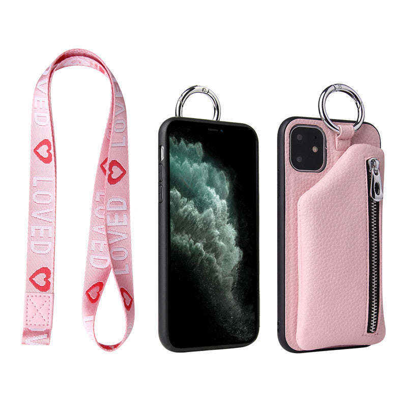 Black and White Crossbody Phone Case Wallet with Lanyard and Coin Purse