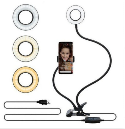 Clamp-On LED Ring Light for Video Calls - 360° Adjustable Phone Holder