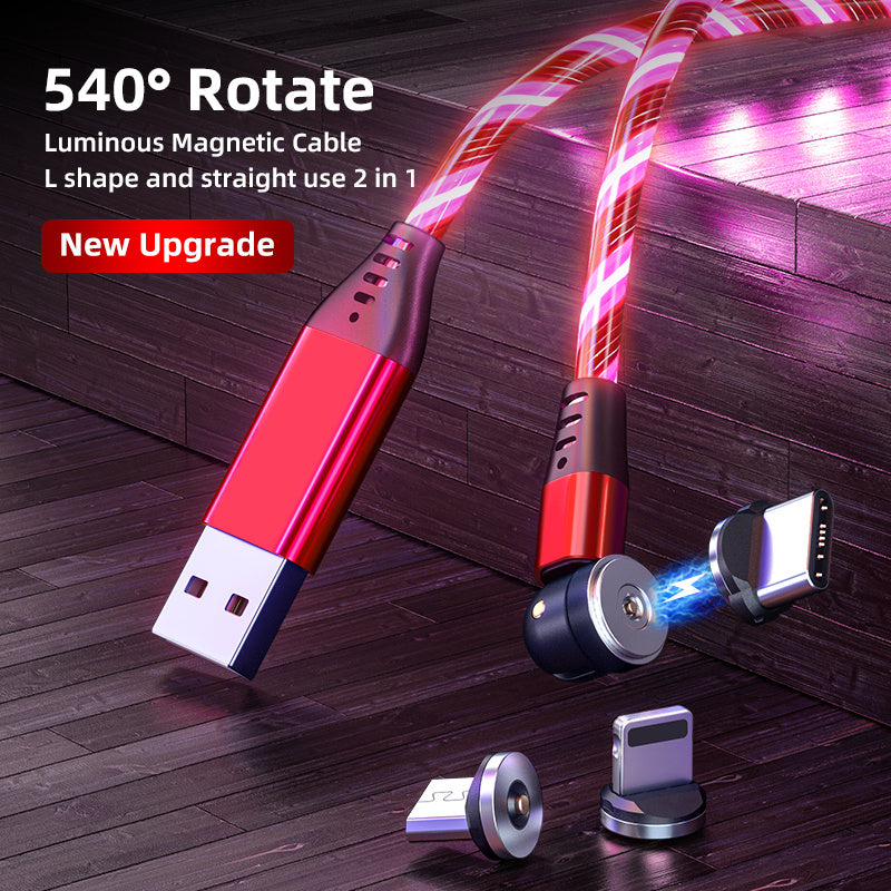 LED Magnetic Charging Cable for iPhone, Android & Type-C - 3-in-1 540° Rotating Fast Charger