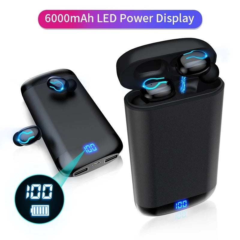 TWS Wireless Earbuds with HiFi Sound & 6000mAh Power Bank Case