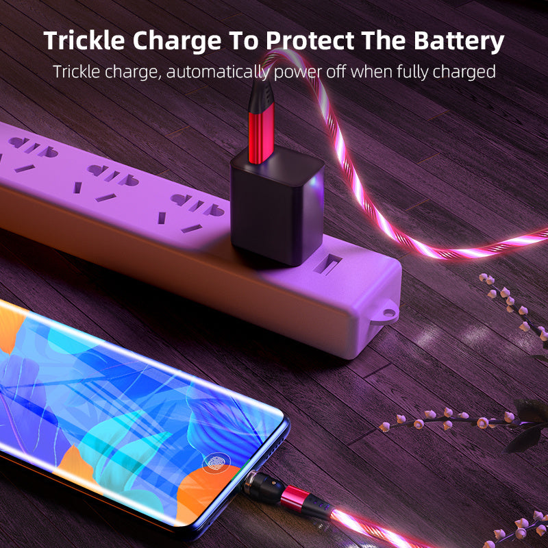 LED Magnetic Charging Cable for iPhone, Android & Type-C - 3-in-1 540° Rotating Fast Charger