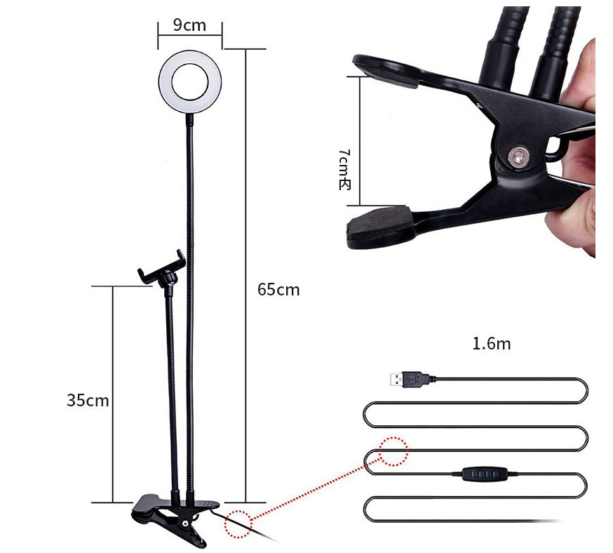 Clamp-On LED Ring Light with Phone Holder