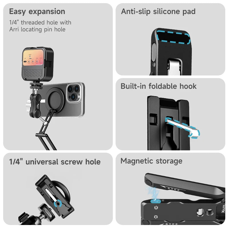 XILETU XJ-26 Magnetic Phone Tripod Arca-Swiss Foldable Vlog Desktop Mount