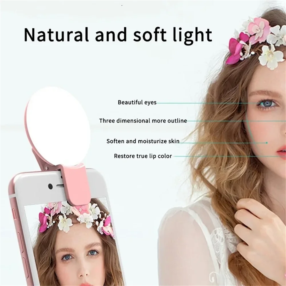 Clip-On LED Selfie Ring Light for Phone - Portable and Rechargeable