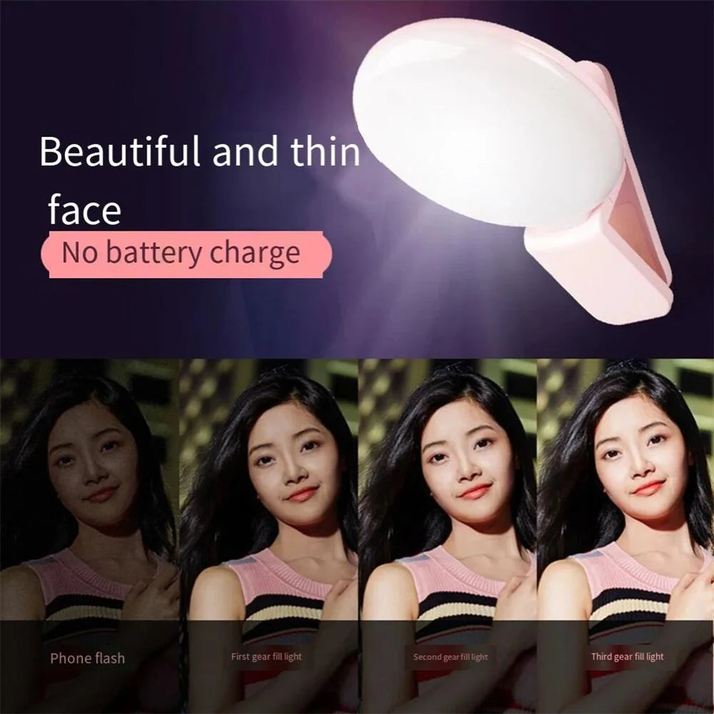 Clip-On LED Selfie Ring Light for Phone - Portable and Rechargeable