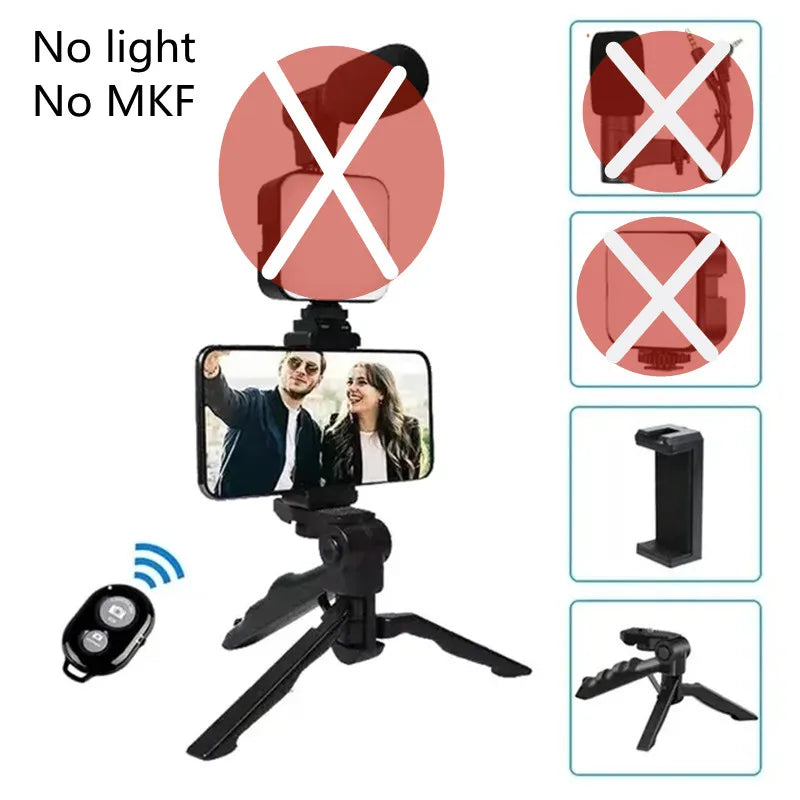 Smartphone Vlogging Kit Tripod Mic LED Light for TikTok