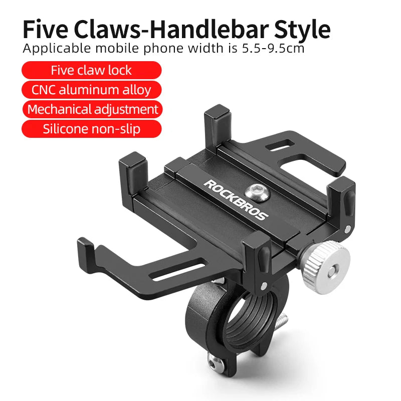 ROCKBROS Bike Phone Holder – Aluminum 360° Rotation Mount 2000g Load