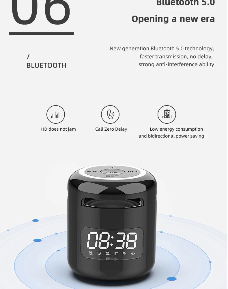 Lefon JM01 Portable Bluetooth Speaker & Alarm Clock Night Light FM Radio