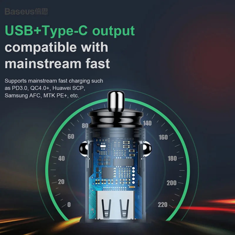Baseus 30W USB-C Car Charger, Quick Charge 4.0 and PD
