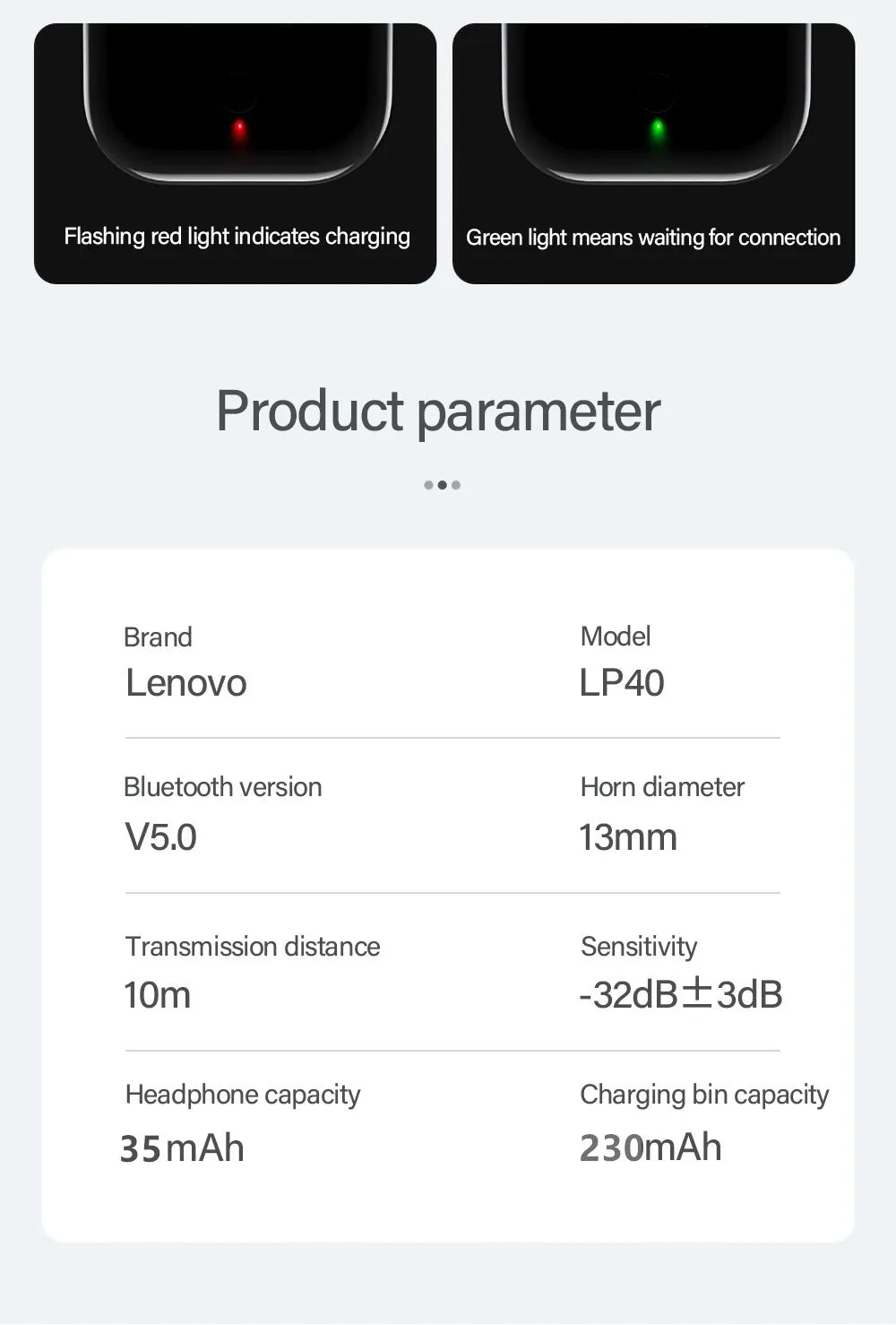 Lenovo LP40 True Wireless Earbuds with Waterproof Charging Case