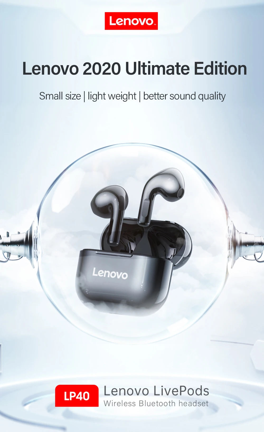 Lenovo LP40 True Wireless Earbuds with Waterproof Charging Case