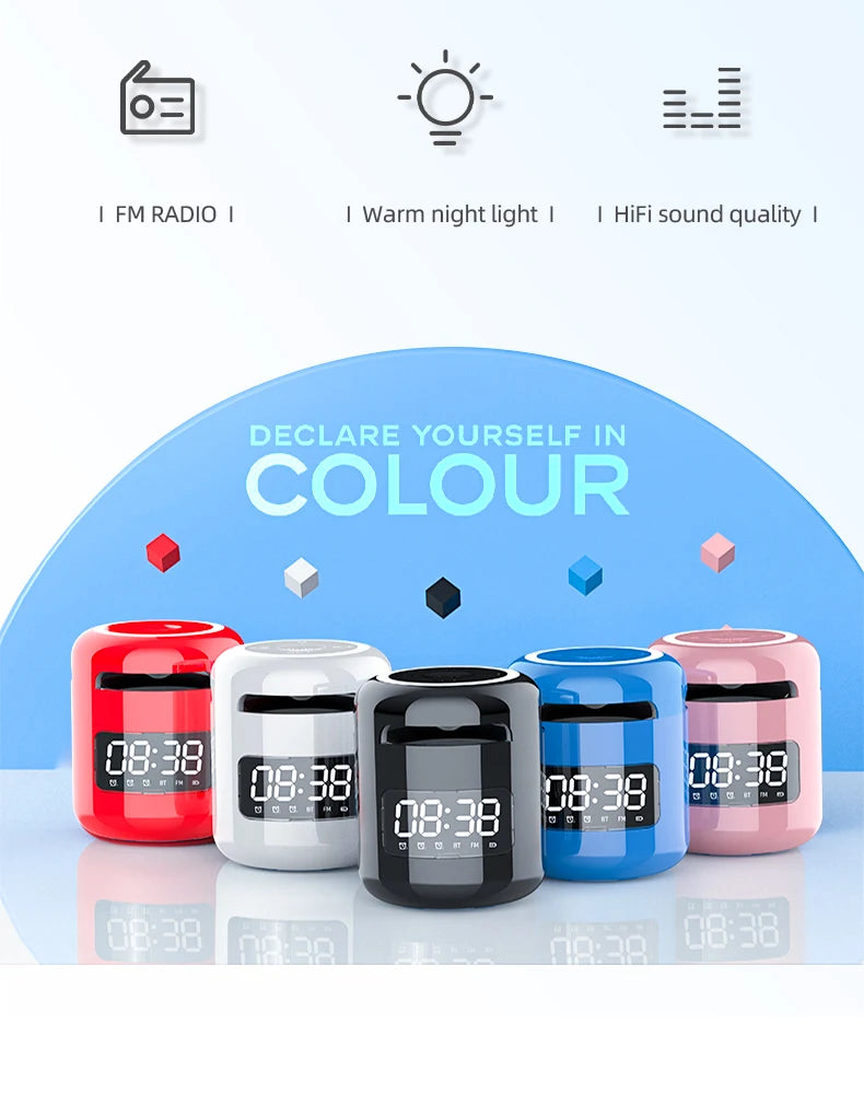 Lefon JM01 Portable Bluetooth Speaker & Alarm Clock Night Light FM Radio