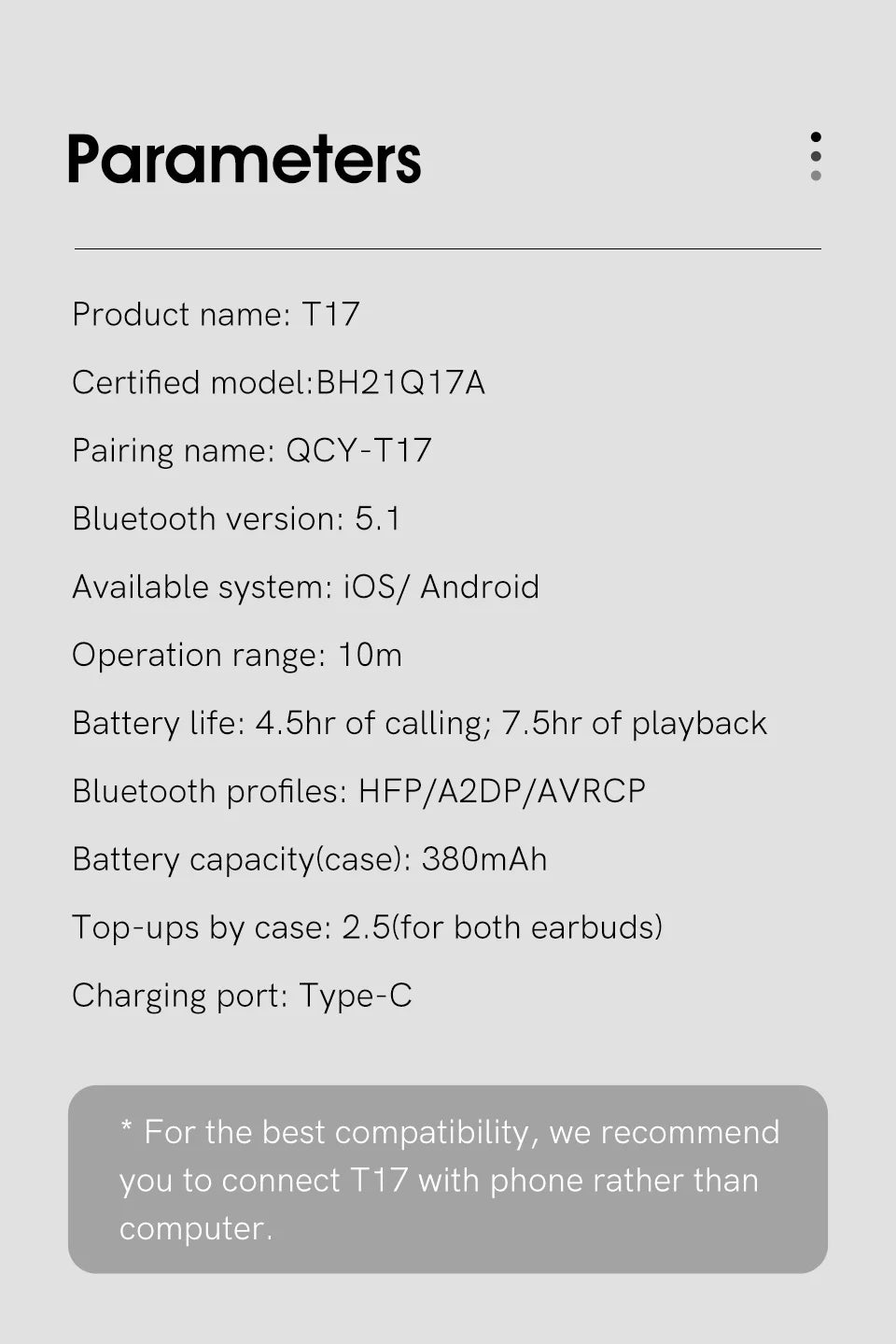 QCY T17 Bluetooth Earbuds 5.1 Wireless Audio with Long-Lasting 26H Charging Case