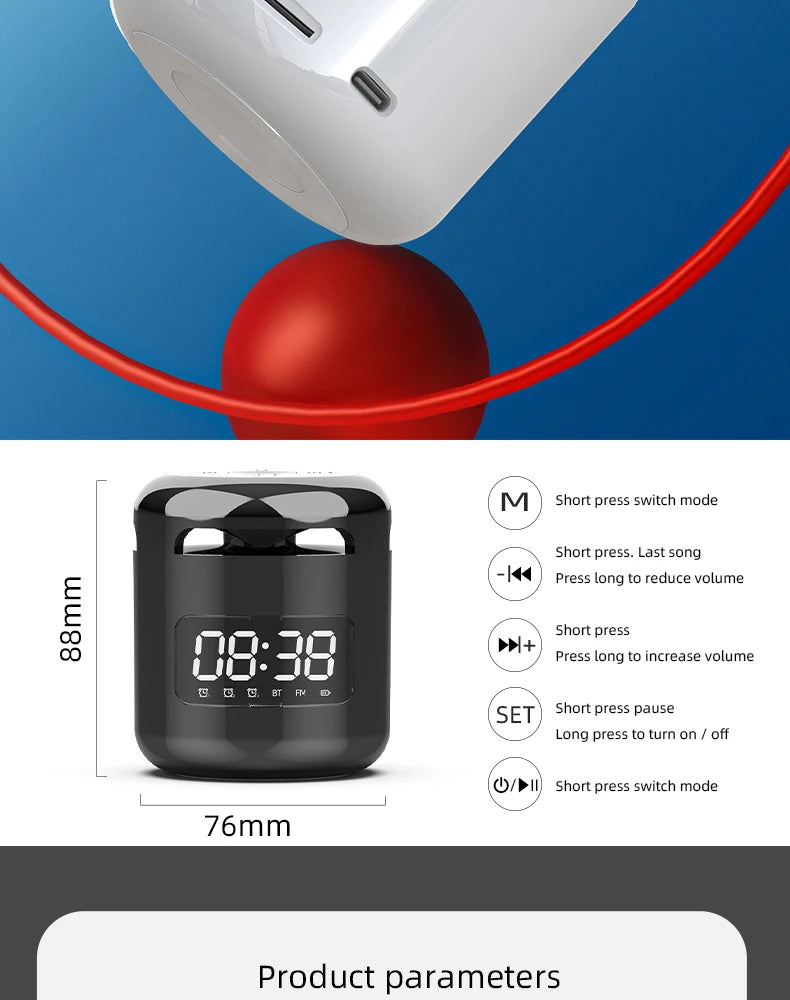Lefon JM01 Portable Bluetooth Speaker & Alarm Clock Night Light FM Radio