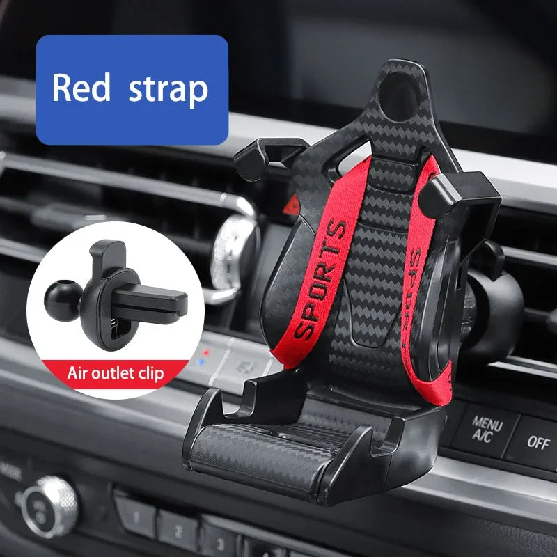 Racing Car Phone Holder – Carbon Fiber Air Vent Mount Auto-Adjust 360° Rotate