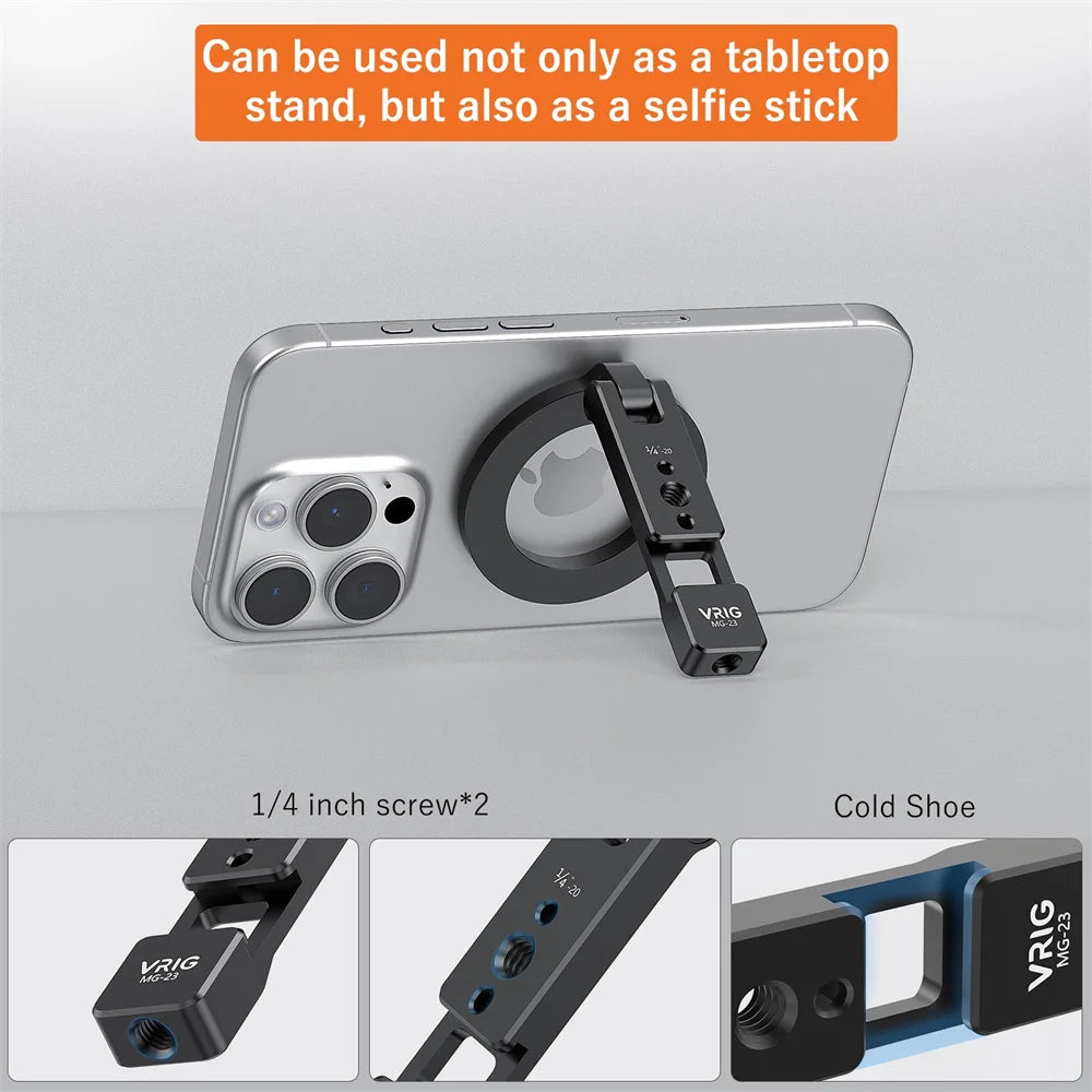 VRIG MG-23 MagSafe Magnetic Phone Stand – Cold Shoe Tripod Mount Vlog Holder