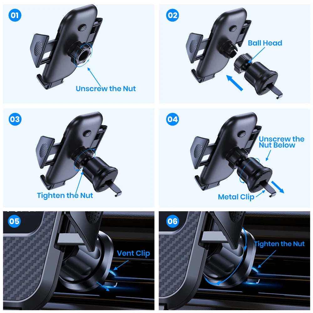 TOPK Auto-Lock Car Phone Holder – 360° Air Vent Mount for iPhone & Samsung