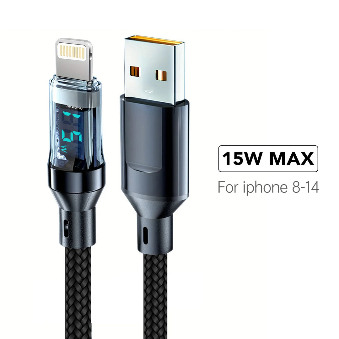 MFi Lightning Fast Charge Data Sync Cable with LCD Display — 120w lightning fast charging cable