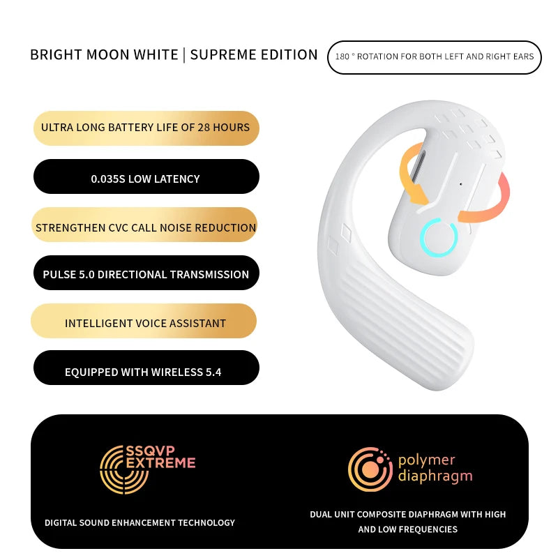 VAORLO YS-01 - Top Rated Bluetooth Ear Hook Headset for Business & Sports