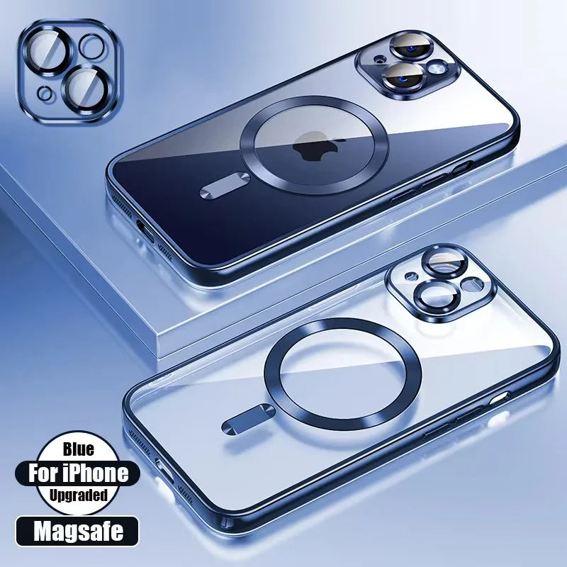 BYGJMY Clear Plating MagSafe Case for iPhone 16 Plus 15 14 13 12 11 Pro Max — iPhone 16 Plus Clear MagSafe Case