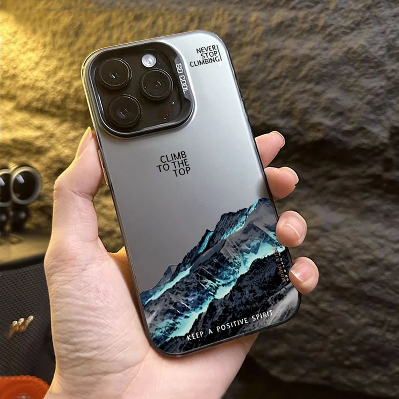 Snow Mountain Sunset Landscape Phone Case for iPhone 11-17 Pro Max – Electroplate Silver