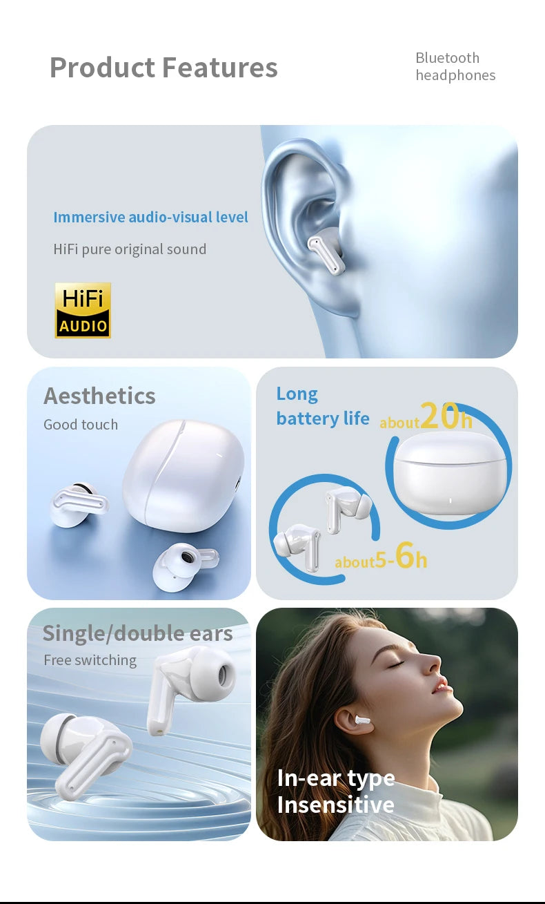 DAIDAN Waterproof Bluetooth Earphones with Mic & Type-C - TWS Headphones for Sale