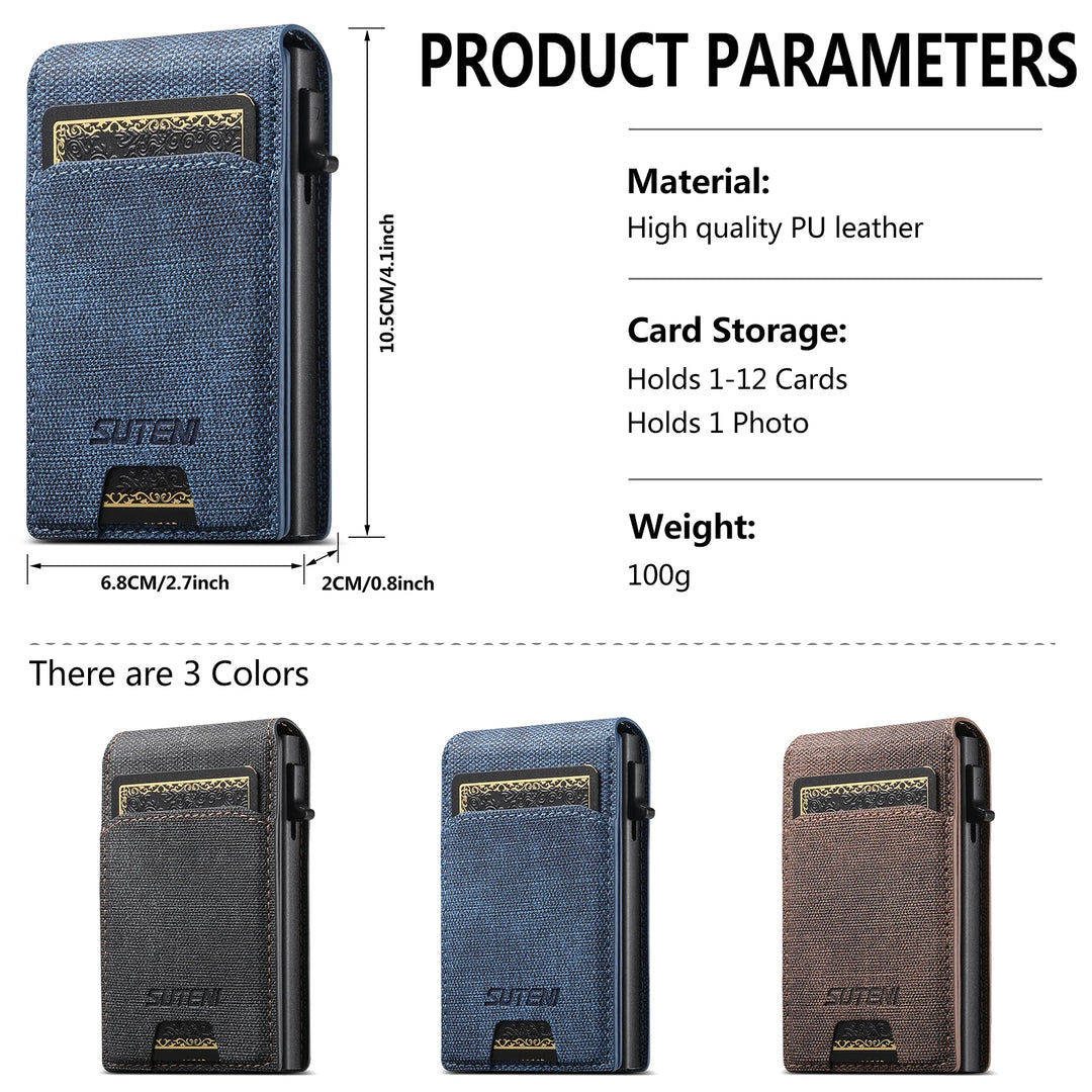 PU Leather Magnetic Card Holder Wallet Kickstand 12-Card