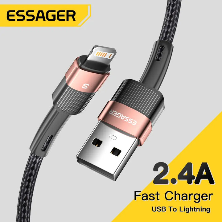 ESSAGER 2.4A Lightning iPhone Cable | Fast Charging Braided Cord iPhone 13 12 11–5 XR XS SE