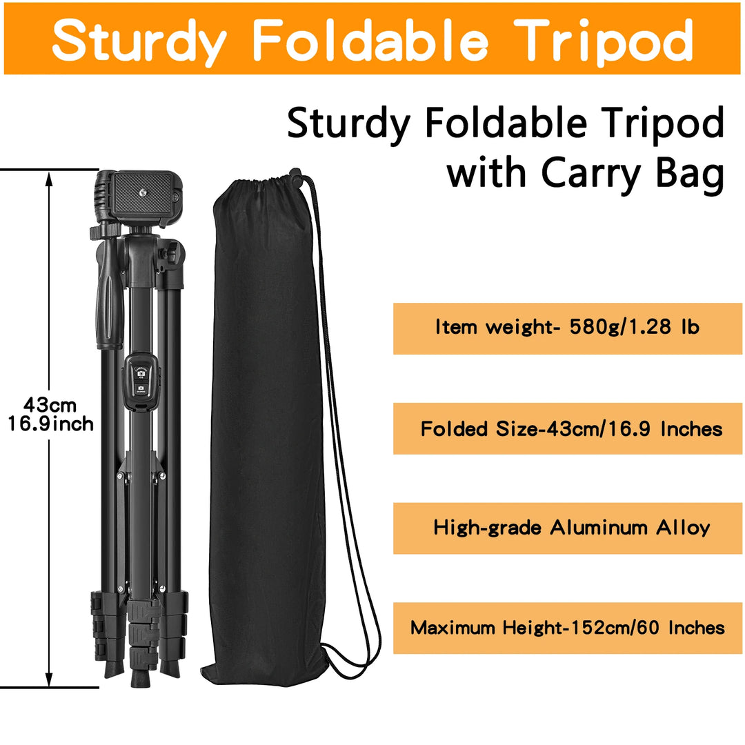 60" Aluminum Tripod with Remote DSLR Phone Camera Stand