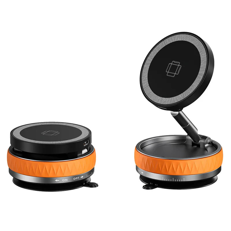 KEBETEME 15W Wireless Charging Car Mount – Vacuum Suction Magnetic Phone Holder