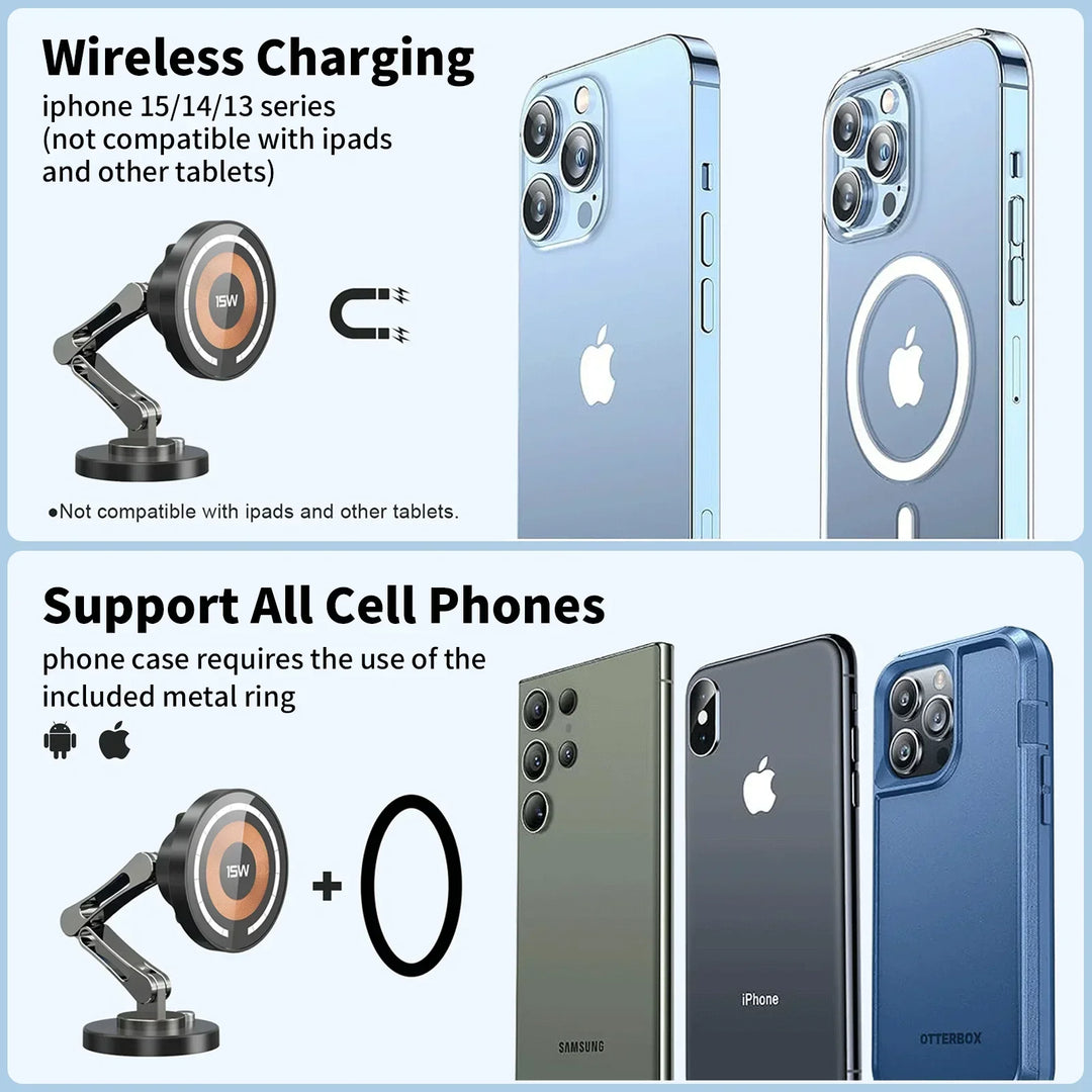 Magnpter 15W Wireless Car Phone Holder – Magnetic Dashboard Mount iPhone & All