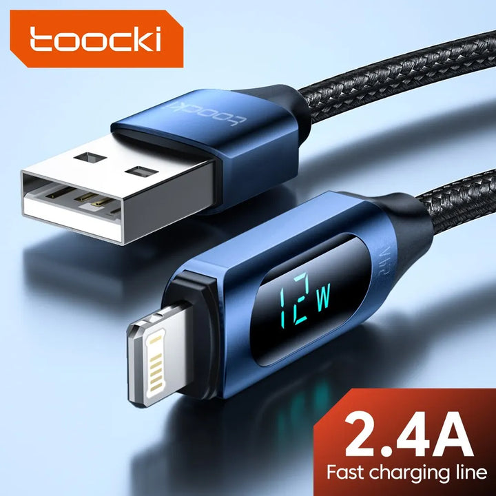 Toocki LED Display iPhone Cable | 2.4A Fast Charging Lightning Braided Cord 1m 2m iPhone 14–7