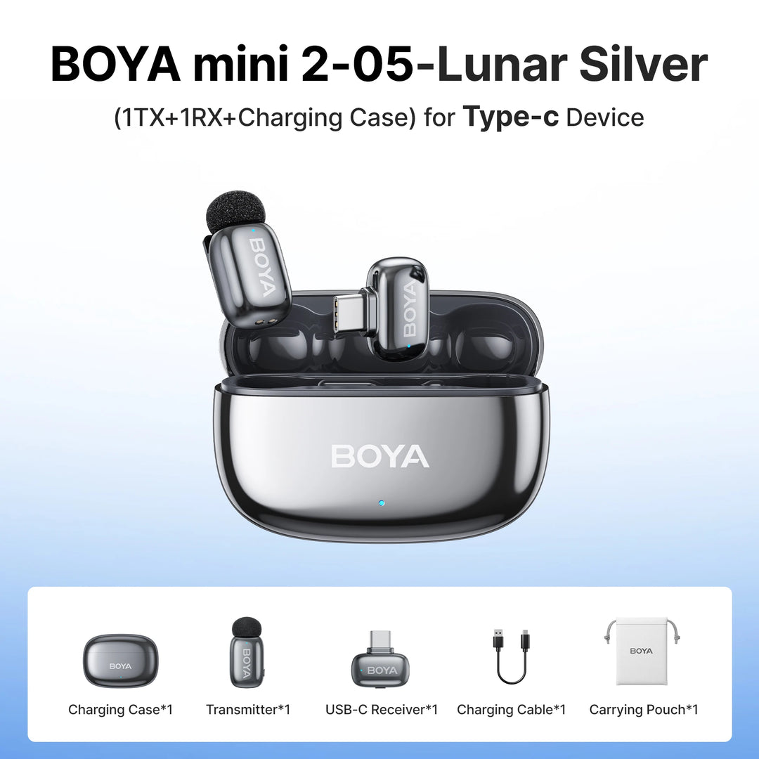 BOYA Mini 2 Wireless Lavalier Mic | AI Noise Cancellation 24-Bit for iPhone Android