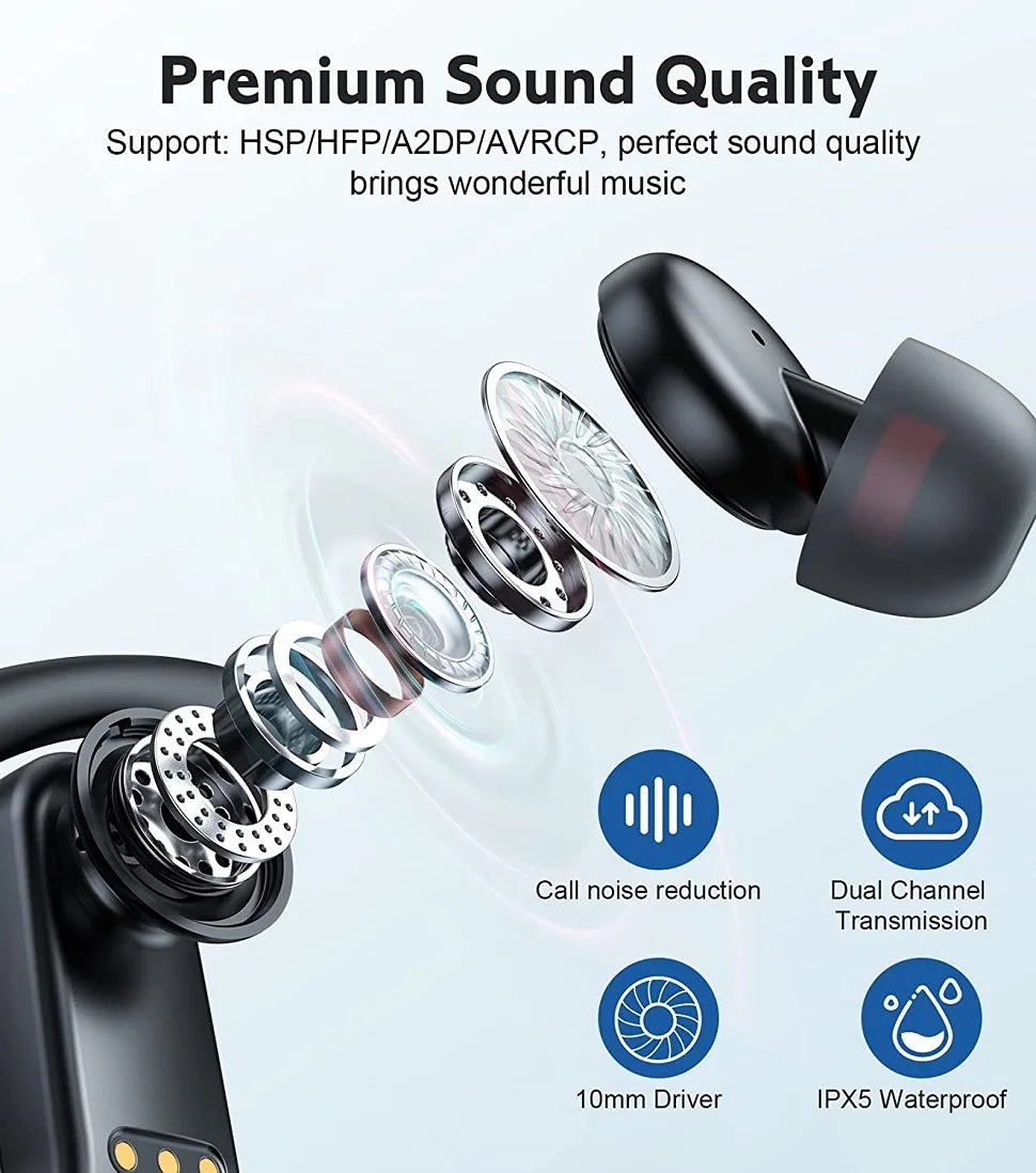 GDLYL Ear Hook Wireless Earbuds - 48H Playtime | Wireless Charging Case