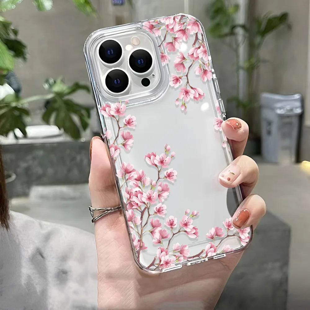Floral Clear iPhone Case - Shockproof Silicone Bumper for iPhone