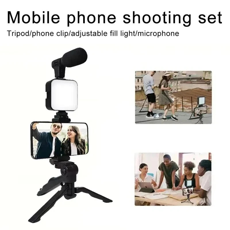 Smartphone Vlogging Kit Tripod Mic LED Light for TikTok