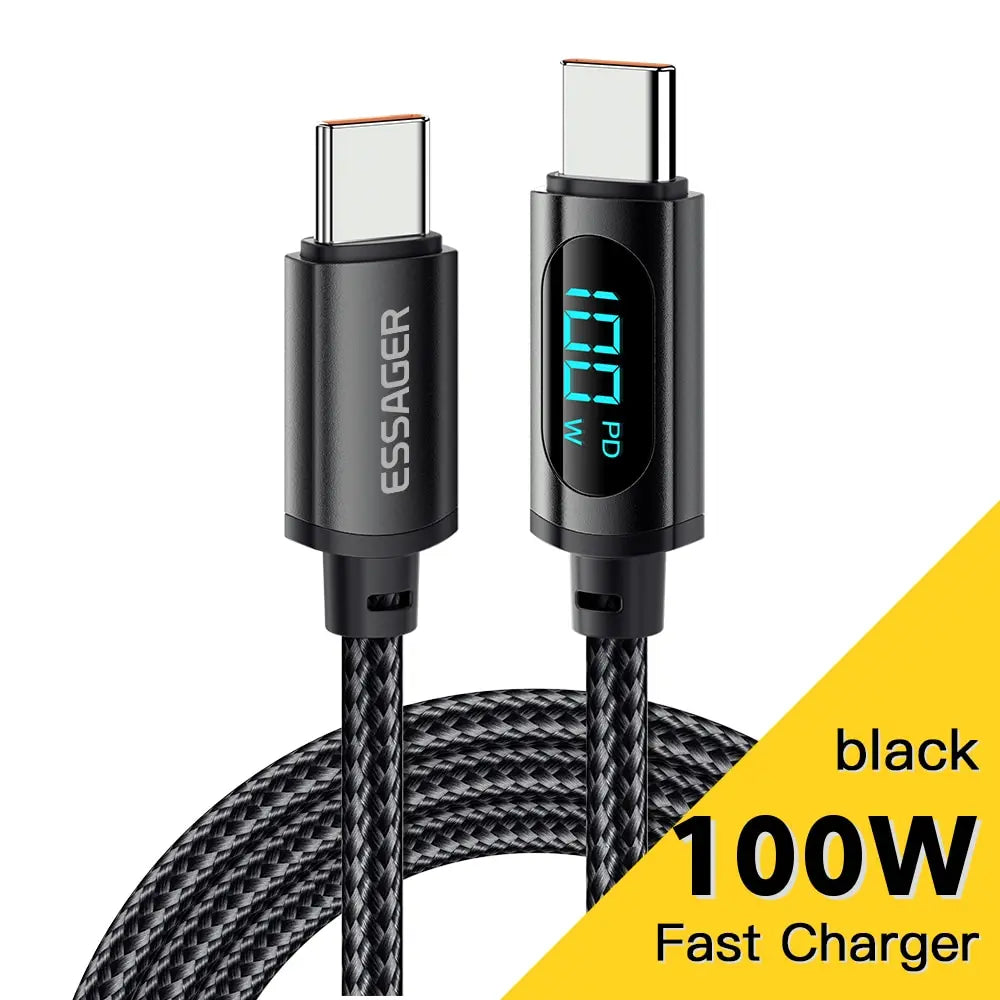 ESSAGER 100W USB-C to C Cable with LED Display | PD Fast Charging Xiaomi POCO Realme MacBook iPad