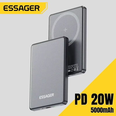 Essager 5000mAh Magnetic Wireless Power Bank 20W Fast Charging for iPhone 17 16 15 14 MagSafe