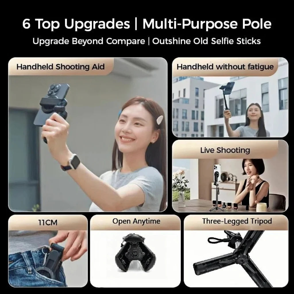 4-in-1 Magnetic Selfie Stick Bluetooth Remote 360° Rotation