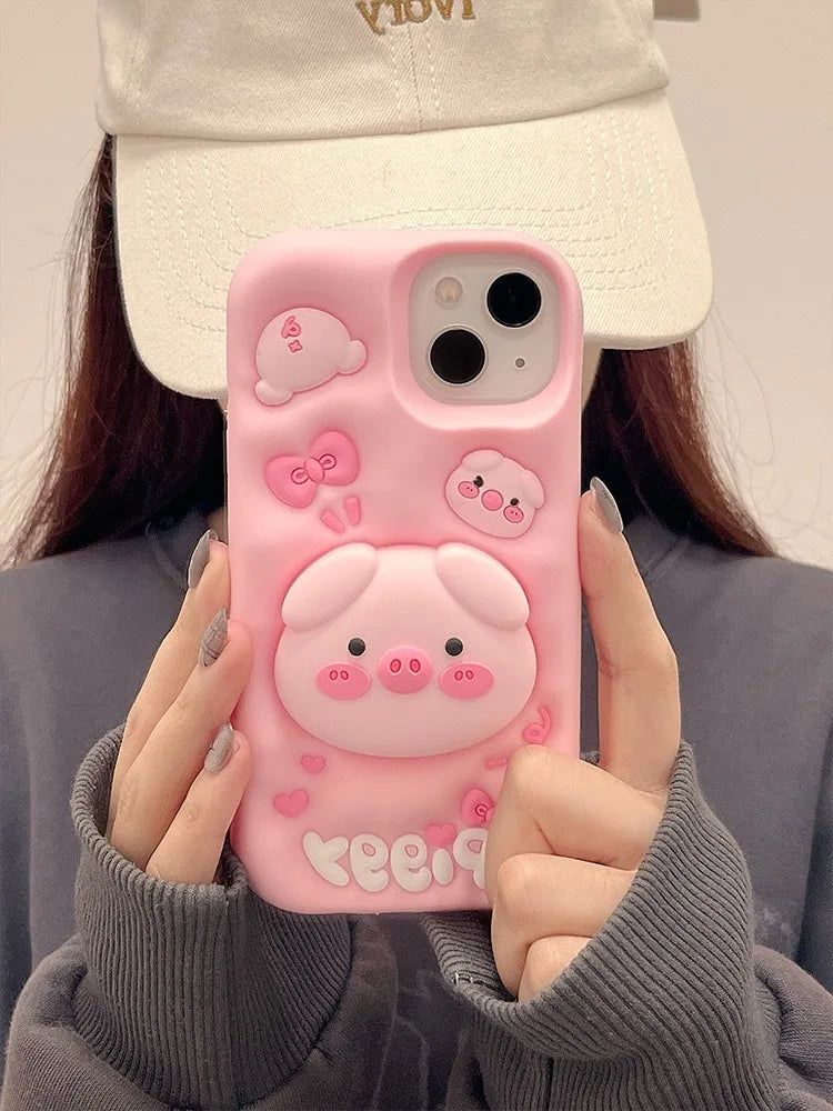 3D Pig iPhone Case with Kickstand for iPhone 11-15 Pro Max — 3d pig phonecase