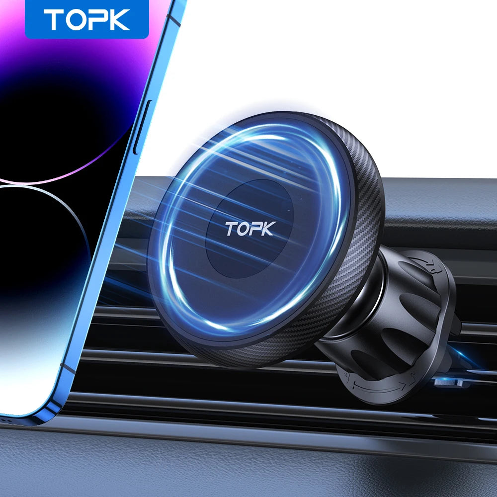 TOPK MagSafe Car Phone Holder | Metal Hook Magnetic Mount Single-Hand Operation for iPhone Android