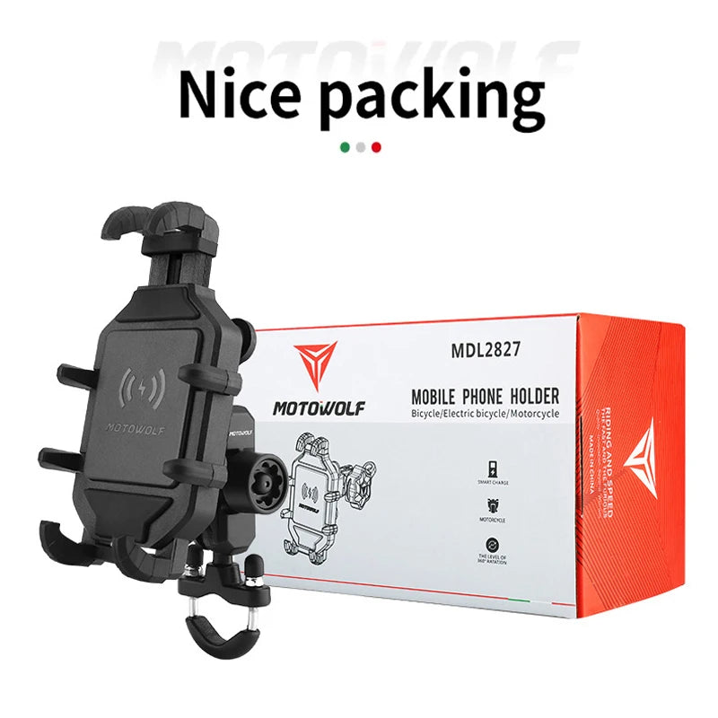 MOTOWOLF Motorcycle Wireless Charging Phone Mount – 3.0 Quick Charge GPS Holder