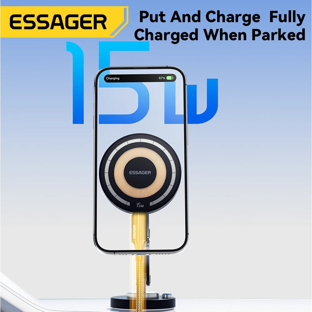 ESSAGER ES-ZJ25 Magnetic Wireless Car Charger Holder 15W | MagSafe Mount iPhone 15 14 13 Pro Max