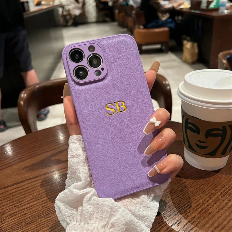 Custom Personalized Luxury PU Leather iPhone Case - Gift Cover for iPhone 11 to 17 Pro Max Air