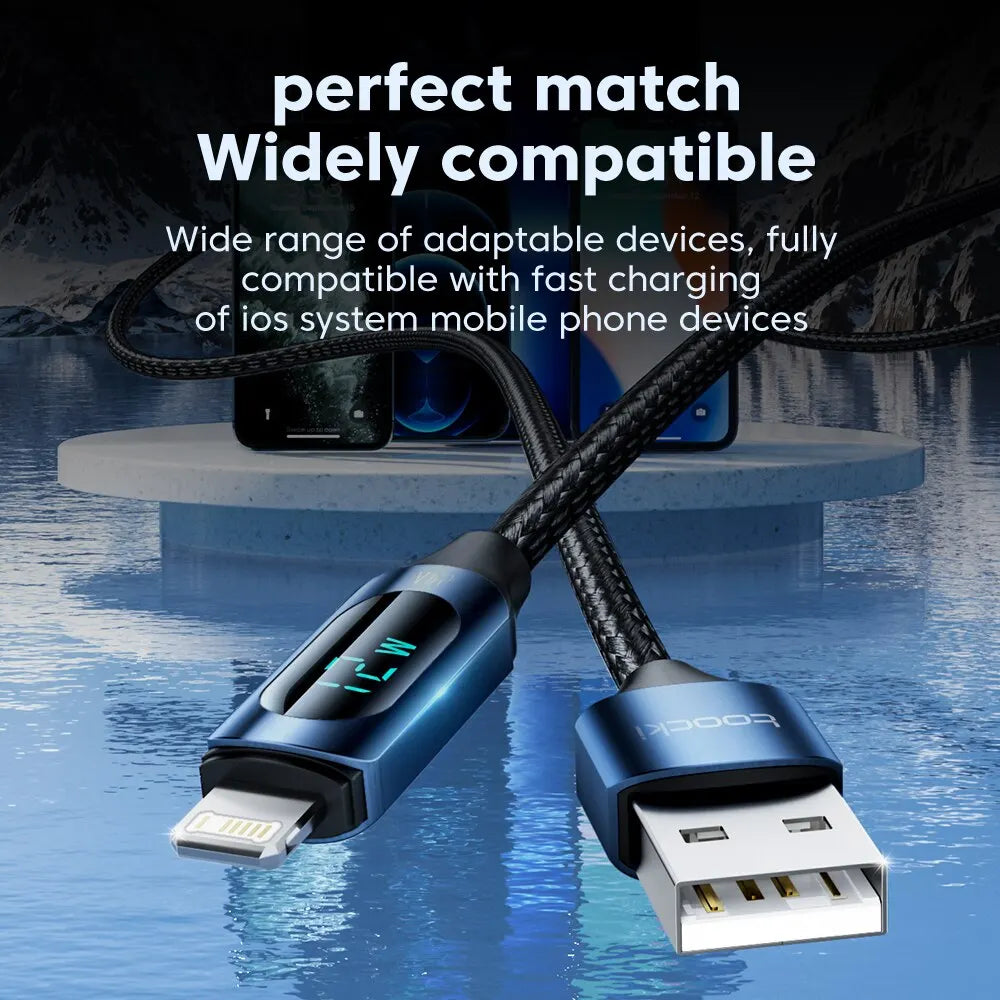 Toocki LED Display iPhone Cable | 2.4A Fast Charging Lightning Braided Cord 1m 2m iPhone 14–7